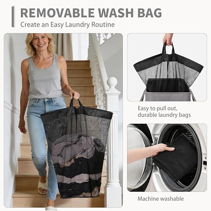 CHICVITA 100L Laundry Basket with Wheels, Slim Laundry Hamper with Removable Wash Bag for Bedroom, Clothes Hampers for College Dorm, Light Grey