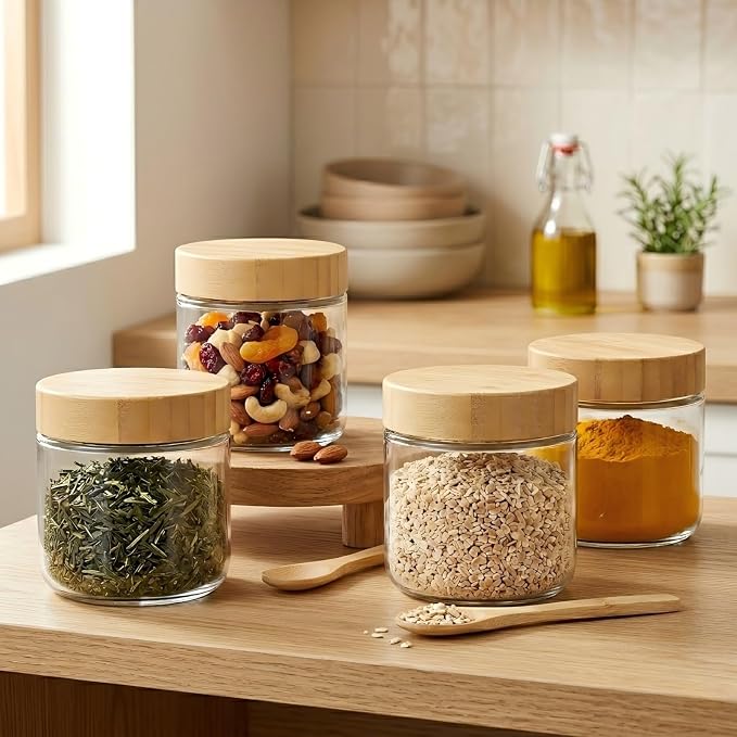 TBWIND 12 Pack 10oz Glass Jars with Bamboo Lids, Spoons, Airtight Overnight Oats Containers, Salad & Yogurt Storage, Mason Jars for Snacks, Spices, Meal Prep – Reusable