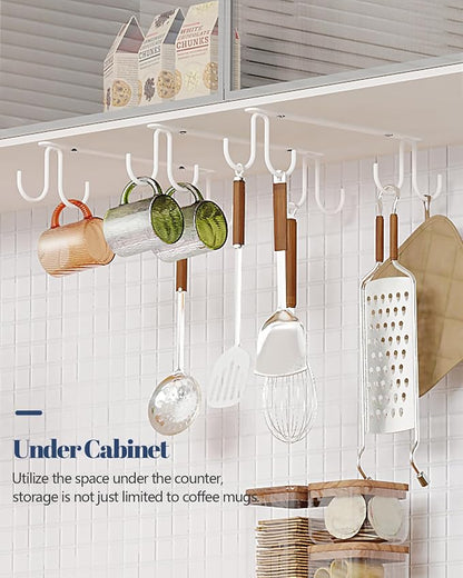 Luckinow Mug Hooks Under Cabinet 3 Pack, Coffee Cup Hooks for Hanging Under Shelf, Mug Organizer Rack with 12 Hooks for Displaying Mugs, Coffee Cups and Kitchen Utensils, White