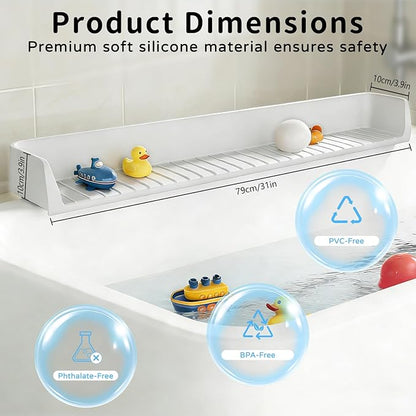 Splash Guard for Bathtub, Bathtub Splash Guard with Strong Suction Cups, Silicone Toy Tray Caddy Holder Storage Over Tub, Prevent Water Splashing in The Bathroom(2.62-FT)