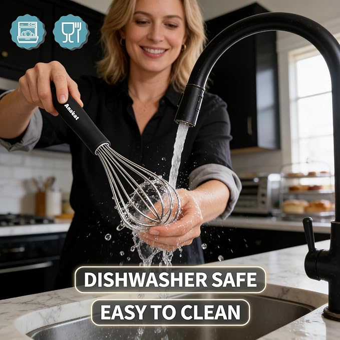 Anaeat Stainless Steel Kitchen Whisk Set of 4, Milk and Egg Beater Blender with Thick Wire for Whisking, Cooking, Baking, Beating and Stirring - 11'' Flat Whisk and 9''+11''+12'' Balloon Whisks