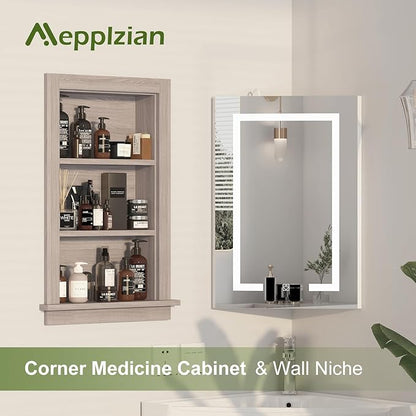 Recessed Medicine Cabinet,Fully Assembled 14x24 Recessed Wall Niche Insert,Waterproof in Wall Medicine Cabinet for Bathroom,Replacement Medicine Cabinet Shelves for Living Room,Washed Oak