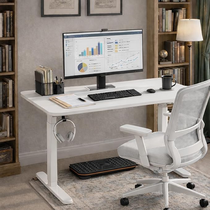 Electric Standing Desk with Cable Management Tray,48x24 Inch Adjustable Height Sit Stand Desk,with Memory Presets & Anti-Collision Computer Desk,for Office,Home,White Top&White Frame