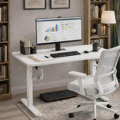Electric Standing Desk with Cable Management Tray,48x24 Inch Adjustable Height Sit Stand Desk,with Memory Presets & Anti-Collision Computer Desk,for Office,Home,White Top&White Frame