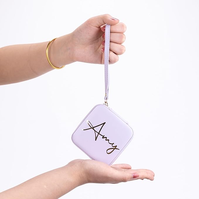 Angelina's Palace Personalized Jewelry Case with Name Engraved,Custom Leather Travel Jewelry Organizer Box for Rings,Earrings,Necklaces,Birthday Bridesmaid Gift For Women