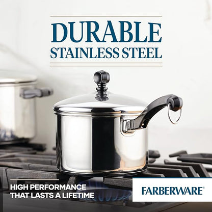 Farberware Classic Series Stainless Steel Sauce Pan with Lid, 2-Quart, Sauce Pans for the Kitchen, Silver