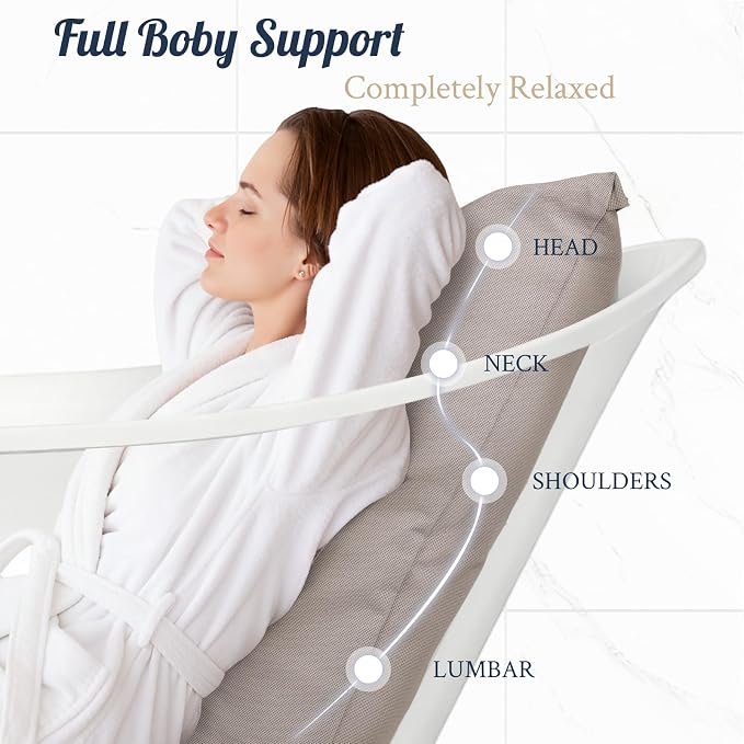 Luxury Bathtub Pillow, Skin-Friendly Cushion, Support Back, Neck & Head, Non-Slip, Adjustable Thickness Fits All Tub, Washable & Quick-Drying - Gift for Christmas Birthday Father's Day