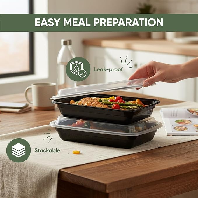 16 oz 50 Pack Meal Prep Containers BPA Free Leakproof Stackable Food Storage Containers with Lids, Microwave & Dishwasher Freezer Safe Reusable To Go Containers Bento Box Style Take Out Clear Plastic