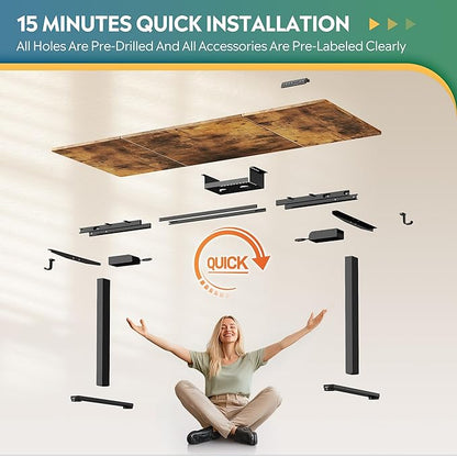 DEVAISE 71 * 28 Inches Electric Standing Desk, Dual Motors for Quite Adjustment，3 Memory Preset Adjustable Stand up Desk, Computer Desk Sit to Stand Desk for Home Office (Rustic Brown)