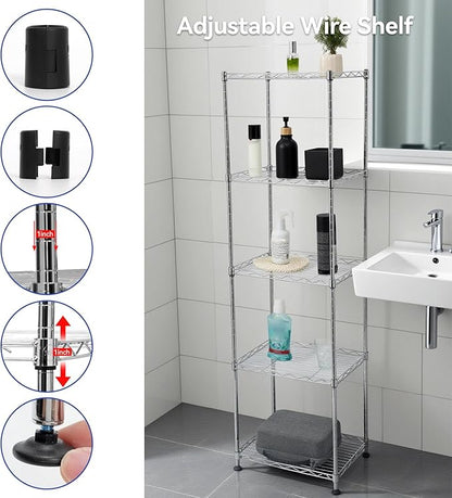 hiLISS Chrome Small 5 Tiers Wire Shelving NSF Certified. Adjustable Storage Rack for Kitchen,Garage,and Laundry Utility Room (Chrome-Small-5Tiers-16x12x55)