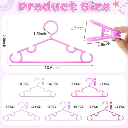 Hsei 5/10/40 Pack Baby Hangers with 10/20/80 Clips, Plastic Kids Pants Hangers for Nursery Closet Top and Bottom Clothes Hanger Set for Newborn Infant Toddler(120 Packs Total,Pink Series,10.6 Inch)