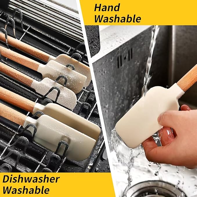 New Year Healthy Cooking, Non-Stick Rubber Scraper Set of 5 Pieces - Food Grade Silicone Scraper, Soup Spoon Scraper, Baking Cooking Mix Frosting Scraper - 600°F Heat Resistant (Cream White)
