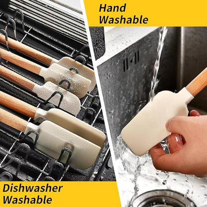 New Year Healthy Cooking, Non-Stick Rubber Scraper Set of 5 Pieces - Food Grade Silicone Scraper, Soup Spoon Scraper, Baking Cooking Mix Frosting Scraper - 600°F Heat Resistant (Cream White)