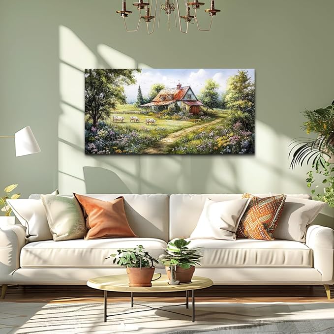 QIYILEXWART Canvas Wall Art For Living Room Wall Decor For Bedroom Office Wall Decorations Modern Grassland Paintings The Hut Pictures Artwork Room Aesthetic Home Decor Ready To Hang