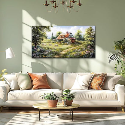 QIYILEXWART Canvas Wall Art For Living Room Wall Decor For Bedroom Office Wall Decorations Modern Grassland Paintings The Hut Pictures Artwork Room Aesthetic Home Decor Ready To Hang