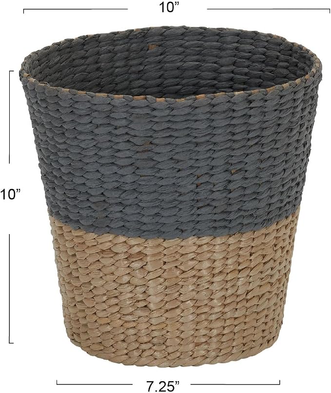 Household Essentials 2‑Tone Cattail Waste Bin with Handwoven Fibers and Metal Frame, Natural and Cream