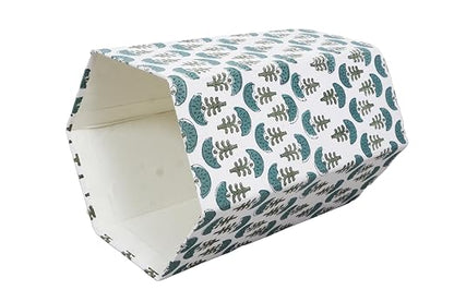 Generic 3.3 Gallon Cotton Hand Block Printed Paper Waste Basket |Small Decorative Trash Can for Housewarming Gifts in Living Room, Bedroom, Bathroom | Eco-Friendly, Plastic-Free (1, GREEN WHITE)