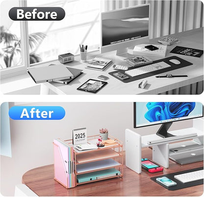 gianotter 4-Tier Paper Organizer With Magazine Holder, Desk Organizers and Accessories, Desk Accessories & Workspace Organizers, File Organizer for Office Supplies Storag (Rose Gold, 4-Tier)