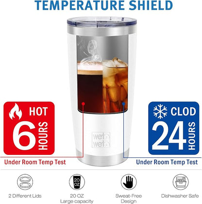 WETOWETO 20oz Tumbler with 2 lids and 2 straws, Stainless Steel Vacuum Insulated Water Coffee Tumbler Cup, Double Wall Powder Coated Spill-Proof Travel Mug Thermal Cup (White, 1 Pack)
