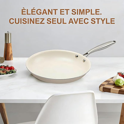 9.25 Inch and 11 inch Ceramic Nonstick Frying Pan Skillet - PFAS-Free, Non-Toxic, Oven Safe & Induction Ready, Aluminum Cookware with Stainless Steel Handle