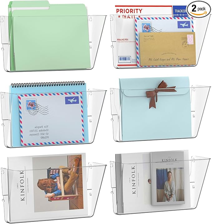 Gawerk 6 Pack Clear Single Pocket Wall File Holder Hanging Wall Organizer, Wall Mount Mails Magazines Organizer for Office and Home