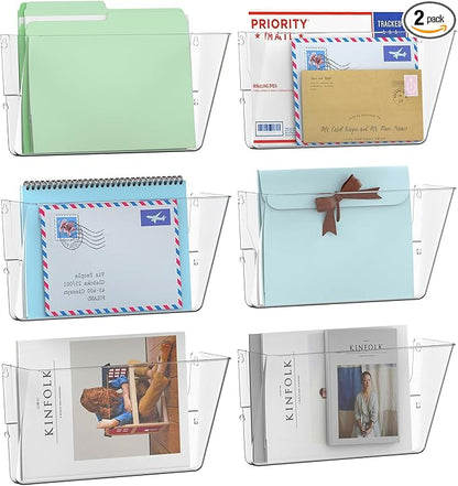 Gawerk 6 Pack Clear Single Pocket Wall File Holder Hanging Wall Organizer, Wall Mount Mails Magazines Organizer for Office and Home