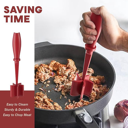 Meat Chopper, Upgrade Hamburger Smasher, Premium Heat Resistant Meat Masher for Ground Beef, Ground Turkey and More, Non Stick Mix Grinder-Red