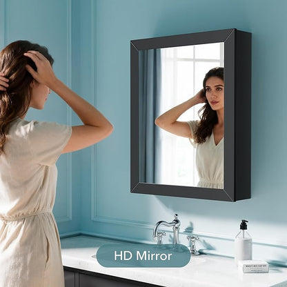 Bathroom Cabinet - Large Single Door 24x30 inchs Wall Cabinet Mirror Medicine Cabinet with Facial Tissues Slot and Multifunctional Storage Area