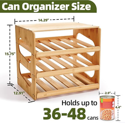 Aminigram Soup Can Organizer for Pantry, 4 Tier Pantry Can Organizers and Storage, Rolling Bamboo Canned Food Storage for Countertop Kitchen Cabinet