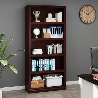 Bookshelf, Open Storage 70 Inch Tall 5 Shelf Bookcase, Floor Standing Bookshelves and Bookcases, Book case for Farmhouse Library Office Bedroom Kids, Mahogany - 5 Tier