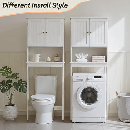 Over The Toilet Storage Cabinet, Behind Toilet Bathroom Organizer with Adjustable Shelves, Wooden Above Toilet Storage Shelf, Space Saver for Restroom, Bathroom, Laundry