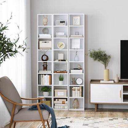 FOTOSOK 2 Pcs 71'' Tall Narrow Bookshelf, 8-Tier Media Tower Rack Set of 2, CD DVD Storage Cabinet with Adjustable Shelves, Tall Narrow Bookcase Skinny Display Bookshelf Slim Shelf, White