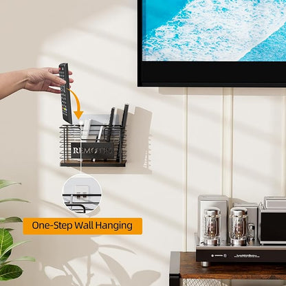Remote Control Holder, 5-Slot TV Remote Holder Wall Mount, Universal Remote Caddy Large Size Design for Wall Table Living Room Bedroom, Easy Installation, Brown