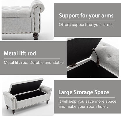 HOMEFLEX 58” Long Storage Bench, Upholstered Ottoman with Tufted Trim, Large End-of-Bed Bench for Bedrooms, Living Rooms, and Entryways (Silver)