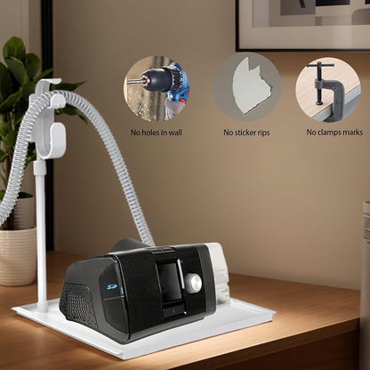 Retractable CPAP Hose Holder for Bed - Adjustable Tube Hanger with Nightstand CPAP Machine Tray, Organizes Mask & Accessories, Compact Design