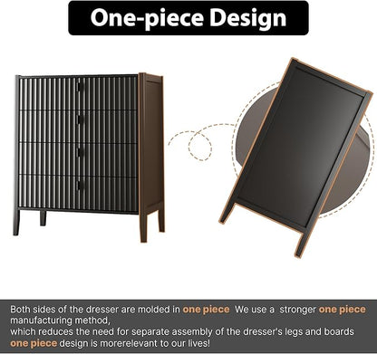 Black 4 Drawer Dresser, Modern Chest of Drawers for Bedroom, Wood Storage Dresser Organizer with Deep Drawers for Clothes, Nightstand for Bedroom, Hallway, Living Room, Entryway