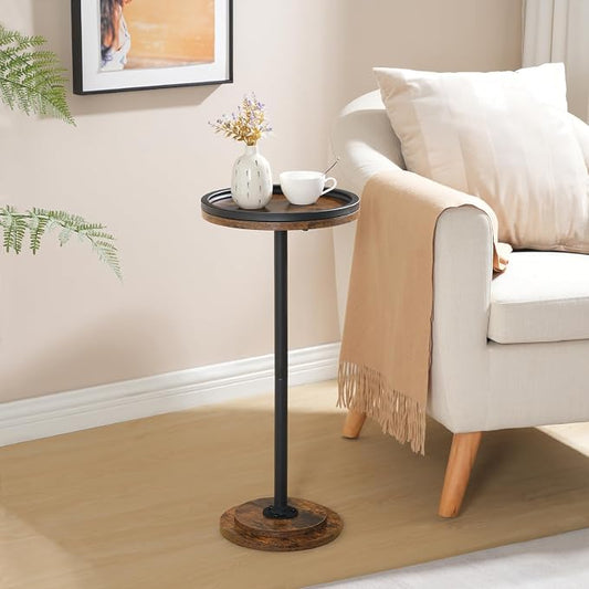 HOOBRO Small Round Side Table, Drink Table, Coffee Martini Table with Pedestal Accent for Small Spaces in Living Room, Bedroom, Sofa Couch, Rustic Brown BF168BZ01