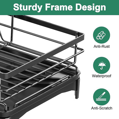 Dish Drying Rack for Kitchen Counter - Large Dish Rack with Removable Drainboard & Utensil Holder, Rustproof Metal Dish Drainer for Kitchen Sink