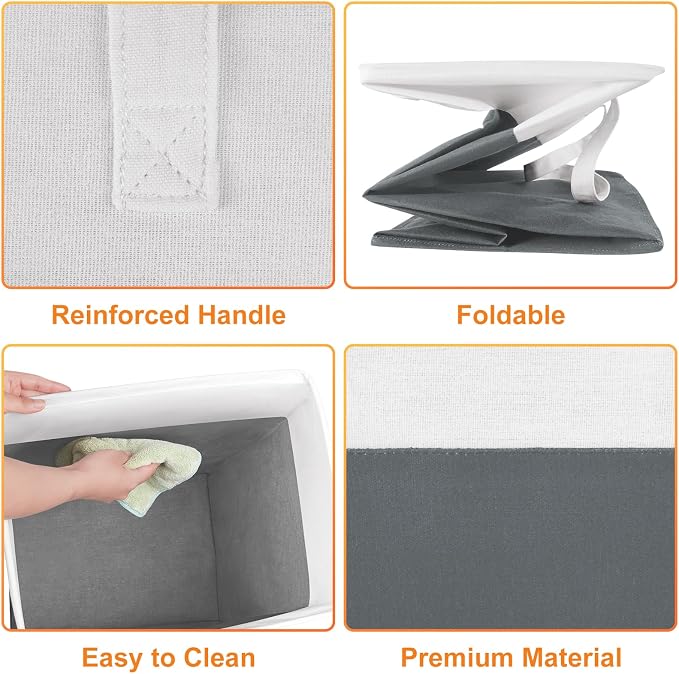 TasticTotes laundry basket 3-Pack, laundry hamper, Hamper with handles, collapsible laundry baskets, Waterproof dirty clothes hamper, Towel Storage for Home or Dorm, 75L-Grey