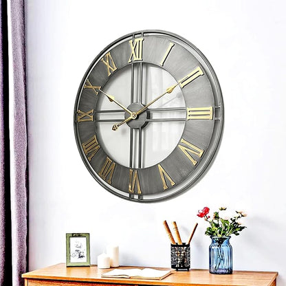 Large Wall Clock,20inch Metal Wall Clocks,Quality Quartz Movement Roman Numerals Clock for Living Room Bedroom Kitchen Decor,Silent Oversize Clock Battery Powered