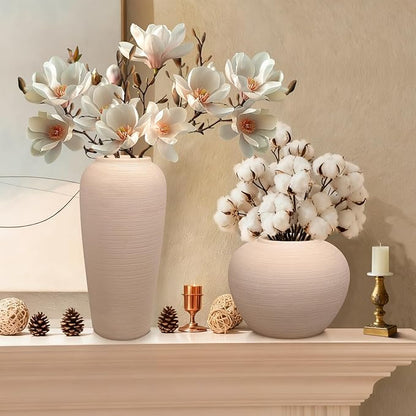 Tall Ceramic Vase 12 Inch Neutral Textured Vase,Cream Ceramic Vase for Home Decor,Farmhouse Tall Ceramic Flower Vase for Dining Table,Living Room,Kitchen,Bedroom,Entryway