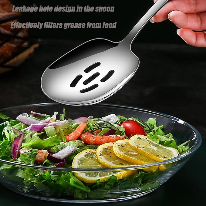 X-Large Serving Spoons Set, Stainless Steel Slotted Spoon and Serving Spoon,18/8 Stainless Steel Buffet Banquet Spoons, 9.8-Inch Dishwasher Safe