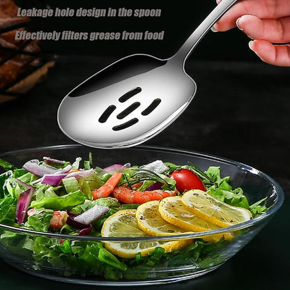 X-Large Serving Spoons Set, Stainless Steel Slotted Spoon and Serving Spoon,18/8 Stainless Steel Buffet Banquet Spoons, 9.8-Inch Dishwasher Safe
