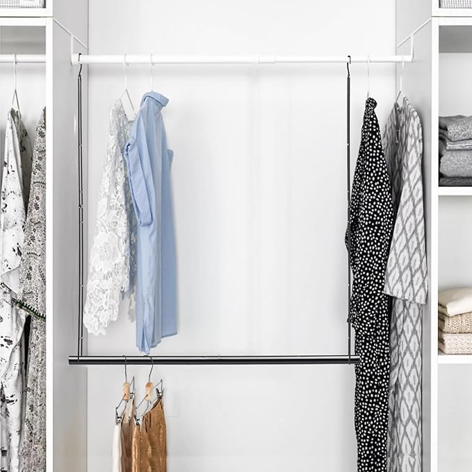 Hanging Closet Rod 31.89in Adjustable Height, Closet Extender Hanging Bar for Closet Rod Heavy Duty Closet Organizer, Black