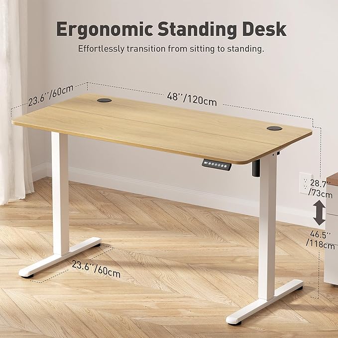 Electric Standing Desk Adjustable Height 48 x 24 Inch, Sit Stand Desk, Stand up Desk for Home Office, Computer Workstation (Spliced Desktop,Oak)