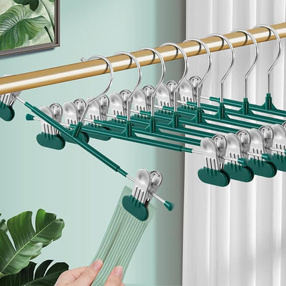 14Inch Clothes Pants Hangers with Wide Clips 20 Pack,Non-Slip Adjustable Skirt Hanger for Women,Space-Saving Heavy Duty Men Hangers for Pants,Trousers,Jeans,Shorts,Green
