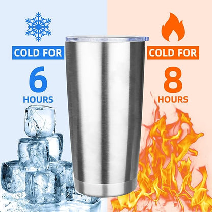 20oz Tumbler with Lid Stainless Steel Insulated Tumblers Travel Coffee Tumbler Bulk Double Wall Vacuum Insulated Water Cup Christmas Gifts for Women Men Her Him Home Office (Silver, 6pack)