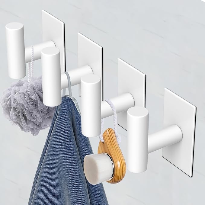 VAEHOLD Wall Towel Hooks, Heavy Duty Sticky Holder Waterproof Towel Hooks for Hanging Coat, Clothes, Closet Hook Wall Mount for Kitchen (White, 6 Pack)