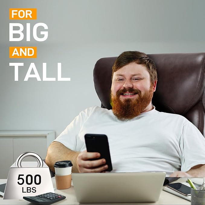 Big and Tall Office Chair for Heavy People, 500LBS High Back Extra Wide Heavy Duty Executive Office Chair Comfortable for Home Office, Large Computer Desk Chair with Adjustable Lumbar Support Brown