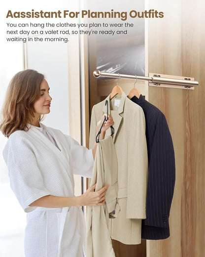 Supforce 2 PACK Valet Rod for Closet Pull Out, Retractable Slide Out Valet Rod Closet Organization, 12" Aluminum Valet Clothing Hanger Rods Perfect for Suits, Freshly Pressed Clothes, Gold